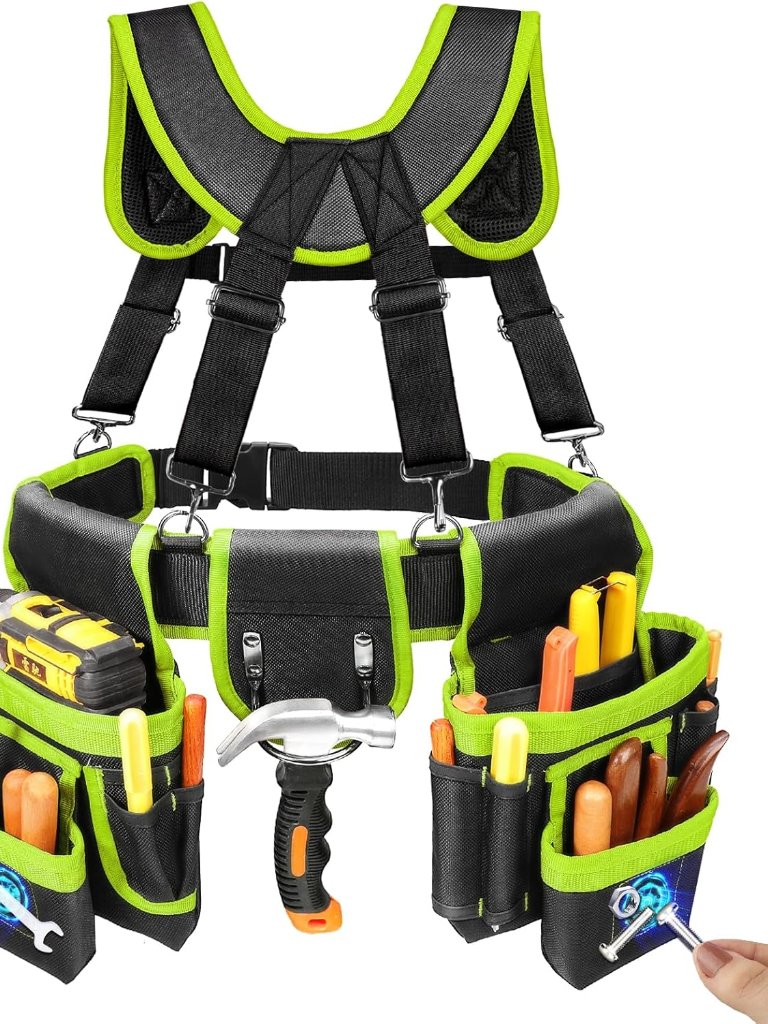 Tool Belt, Professional Tool Belts For Men, Magnetic Tool Pouch With Suspenders,